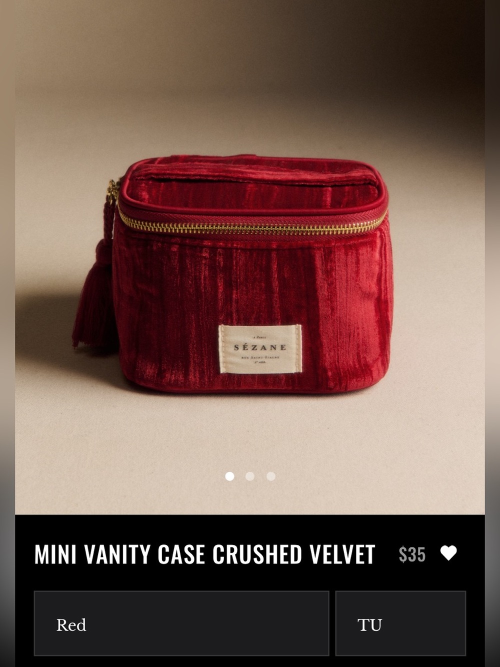 Sézane Red Velvet Cosmetic Bag